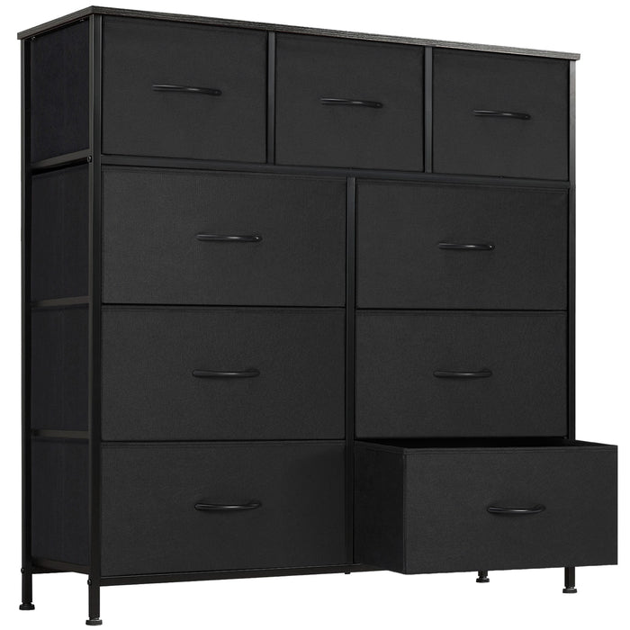 Bigleap 9 Drawer Dresser, Fabric Storage Tower Organizer with Wood Top and Steel Frame for Bedroom, Closet, Hallway, Entryway,Black