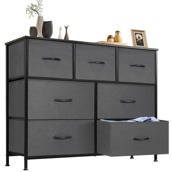 Bigleap 7 Drawer Dresser, Fabric Storage Tower Organizer with Wood Top and Steel Frame for Bedroom, Closet, Hallway, Entryway,Gray