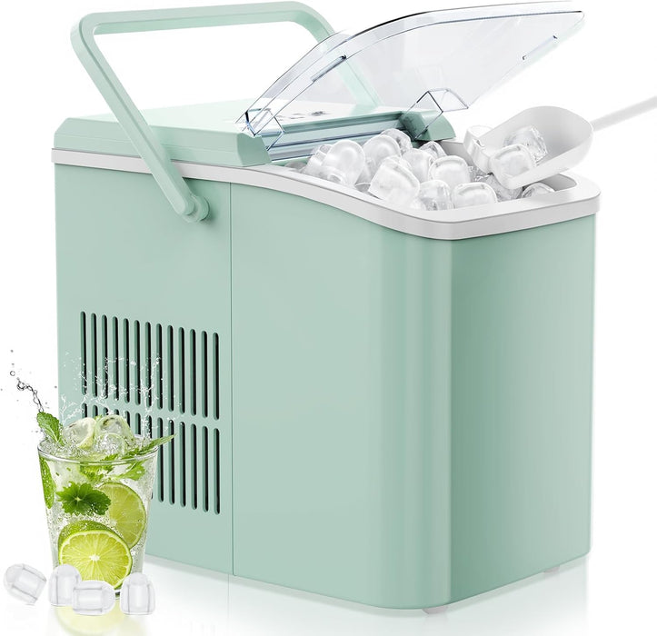Bigleap Ice Maker Machine Countertop,9Pcs/6Min 26.5Lbs/24H Portable Self-Cleaning Ice Machine with Ice Scoop for Home/Kitchen/Office/Party/RV,Green