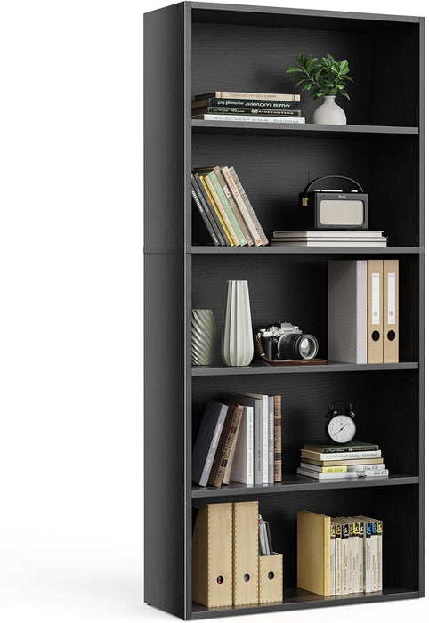 Simenmax 5-Tier Bookshelf, 53" Tall Floor-Standing Bookcase Display Storage Shelves for Home Office, Living Room, Bedroom, Black
