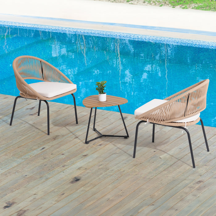 3 Pieces Rocking Bistro Set, Patio Rattan Furniture Conversation Chairs with Coffee Table & Cushions for Balcony Porch Poolside