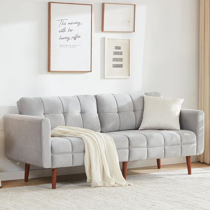 Modern Couch, 75.5’’W Loveseat Sofa for Living Room, Velvet Button Tufted Upholstered Love Seats for Bedroom and Office, Light Gray