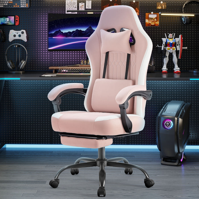 Betcozy Gaming Chair, Ergonomic Computer Chair with Footrest, Lumbar Support, Headrest, Comfy Seating with thicken cushion, Pink