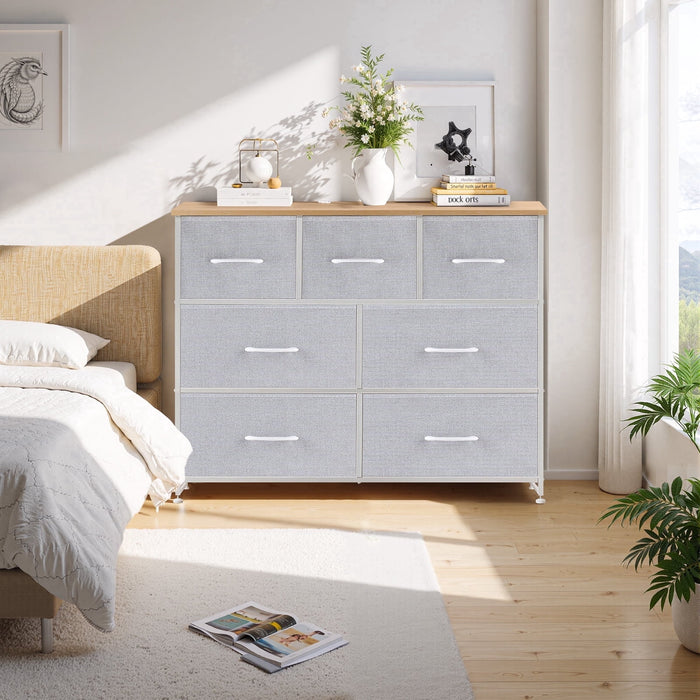 Betcozy Dresser, Storage Organizer with 7 Drawers for Bedroom, Chest of Drawers with Fabric Bins, Sturdy Metal Frame, Wood Tabletop for Guest Room, Closet, Entryway, Nursery, Light Gray