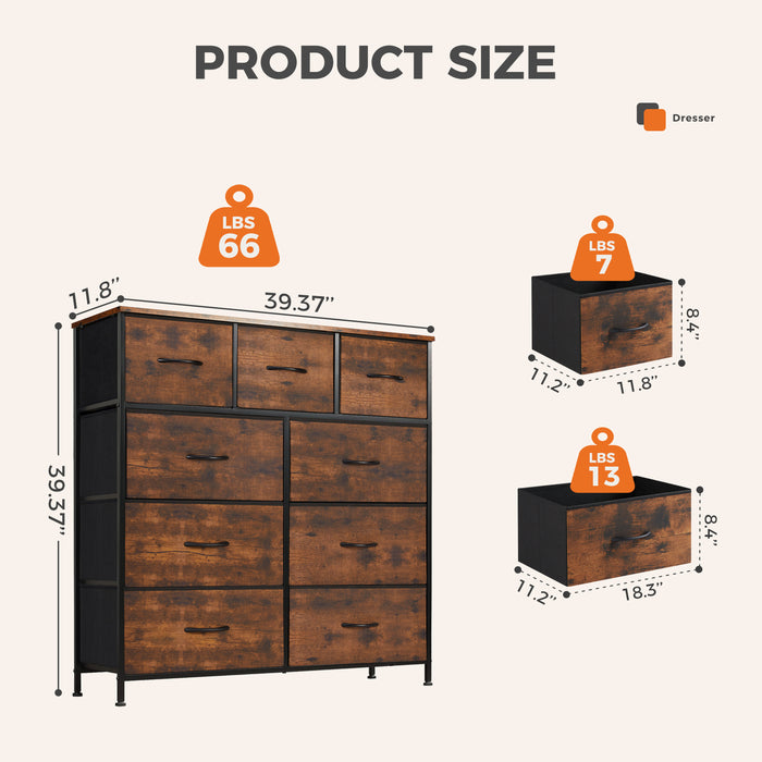 Bigleap 9 Drawer Dresser, Fabric Storage Tower Organizer with Wood Top and Steel Frame for Bedroom, Closet, Hallway, Entryway,Brown