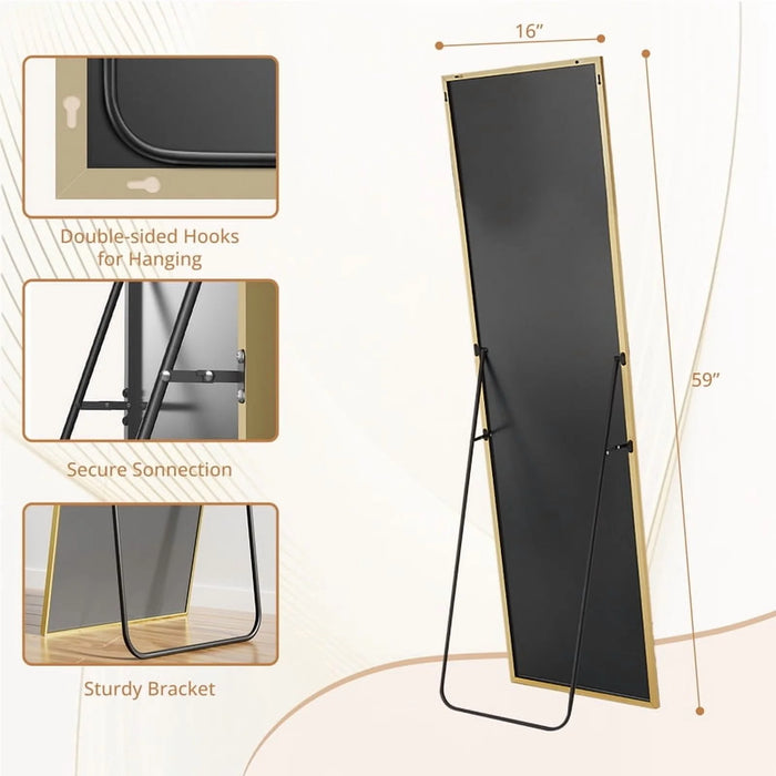 Sybels  Floor Mirror, 59" Full-Length Mirror in Aluminum for Bedroom & Living Spaces