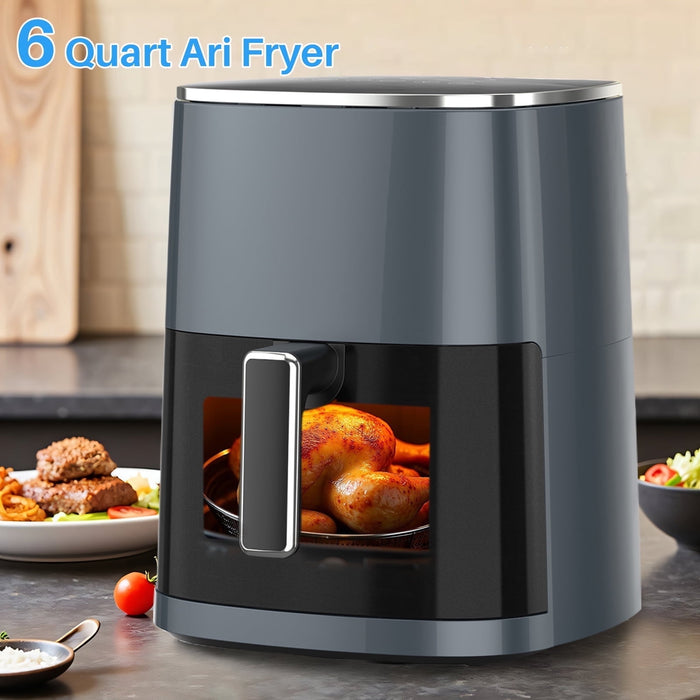 Blorly 6Qt Air Fryer, Gray 12-in-1 Functions Air Fryer, Automatic Shutoff, Built-in Timer, Basket, Oil, Frying 400°F Max