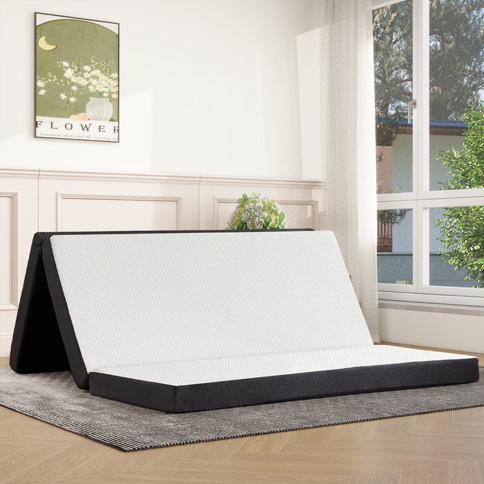 Taoset 4 inch Foldable Memory Foam Mattress Queen Size, CertiPUR-US Certified - Tri-Fold Design with Removable Cover
