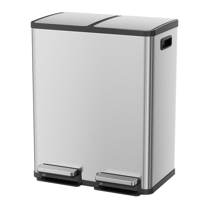 Taoset 16-Gallon Dual Compartment Step Trash Can - Stainless Steel Kitchen Waste Bin with Wet/Dry Separation