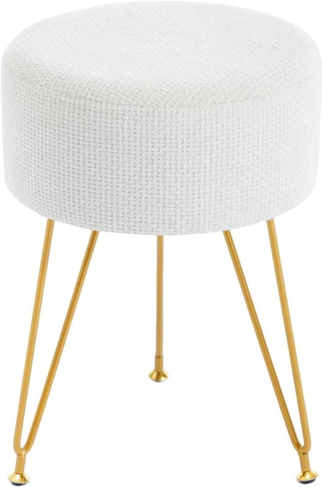 Simenmax Vanity Stool, 17.9" H Round Ottoman Foot Rest with Metal Legs for Bedroom, Makeup Room, Living Room, Beige