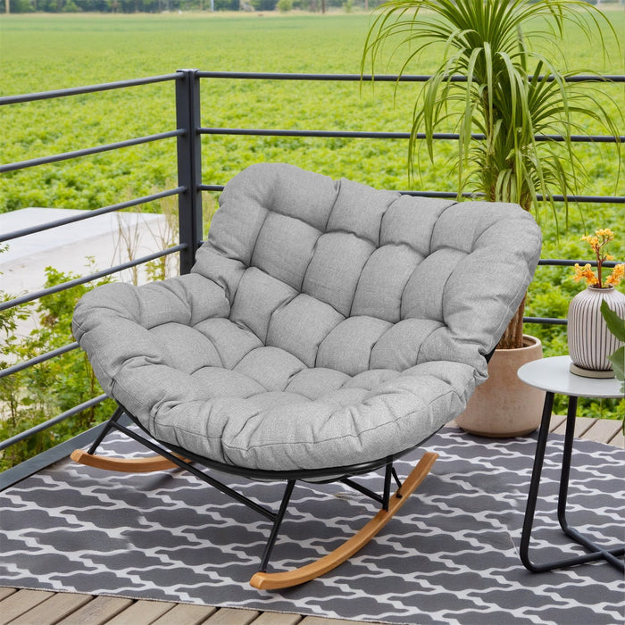 Betcozy Rocking Chair, Papasan Chair, Outdoor Patio Porch Furniture, Rattan Wicker Lounge Chair Indoor, Rocker Egg Chair, Grey