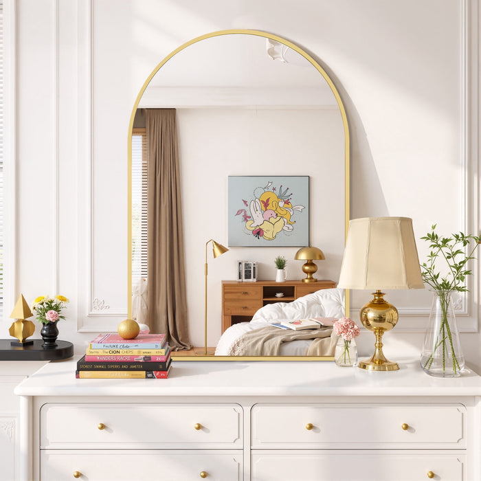 Taoset Bathroom Mirror, 24"X36" Inch Gold Wall Vanity Arch Mirror, Rounded Arch Mirror, Anti-Rust, Tempered Glass, Hangs Vertically
