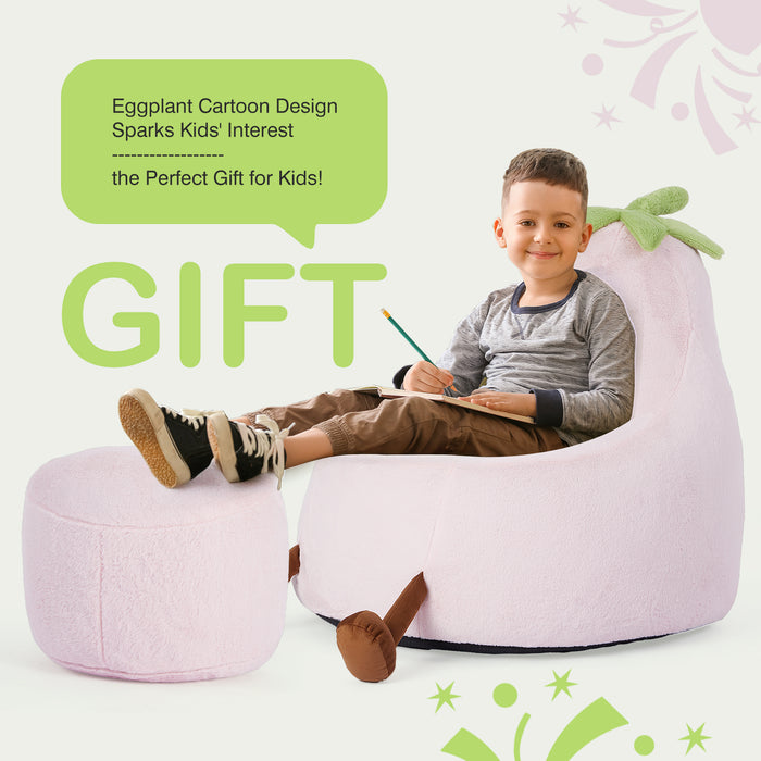 Simenmax 31'' Bean Bag Chair, Plush Rabbit Fur L-Shape Lounger, Washable Stuffed Sofa for Living Room, Bedroom & Reading Nook,Pink