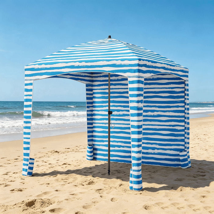 Taoset Heavy Duty Beach Tent Sun Shade with Sandbags Anchor, 6x6ft Windproof Camping Shelter with Detachable Side Curtain, UPF 50+ UV Protection Pop Up Umbrella for Outdoor, Lawn, Lakesides, Light Blue