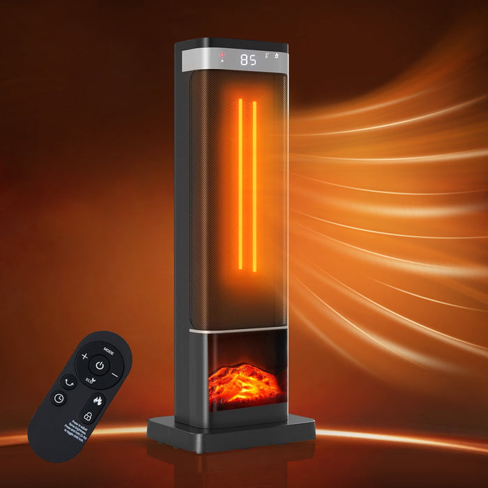 Betcozy Tower Space Heater with Flame Effect- 1500W Heating Electric Heater with 3 Light Modes, 60掳 Oscillation, Remote Control for Indoor Use (Black)
