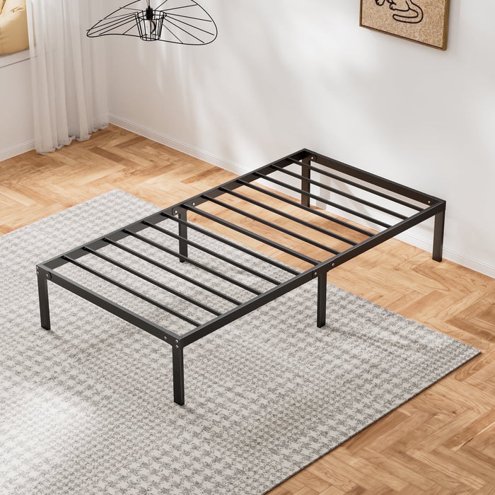 Blorly Twin Size Bed Frame Classic Metal High Platform Bedframes Iron-Art Headboard/Footboard/Under Bed Storage, 14 Inch High