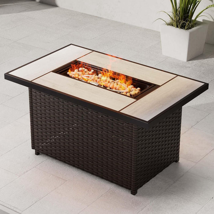Taoset Propane Fire Pit Table with Cover/Lid for Patio, 43 inch 50,000 BTU, All-weather Resin Wicker/Rectangle