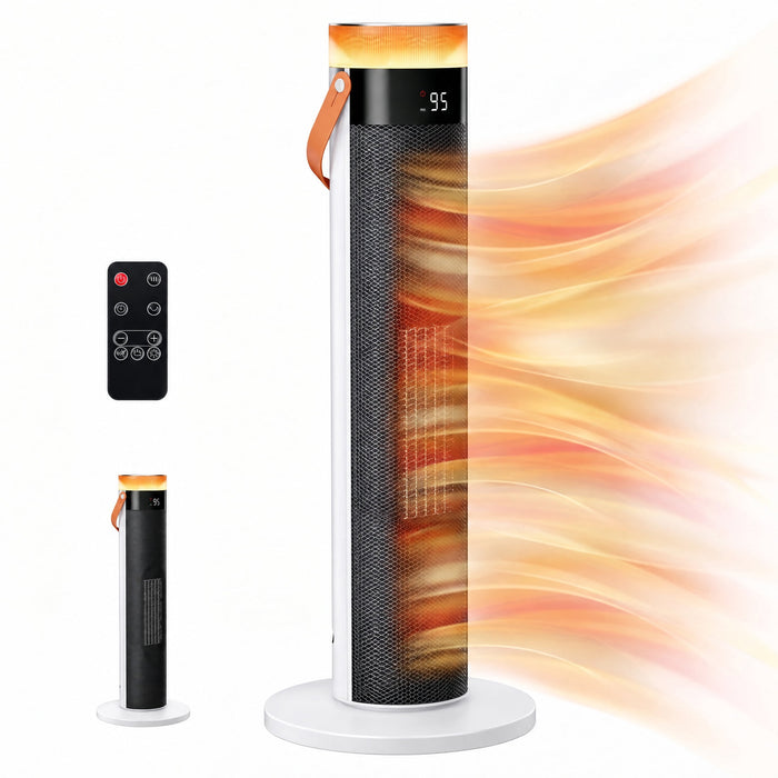 Taoset Portable Tower Space Heater with Handle & Ambient Light, 24.25" Electric Space Heater with Remote, 4 Modes, ECO Mode, Timer, Child Lock for Bedroom Office, White