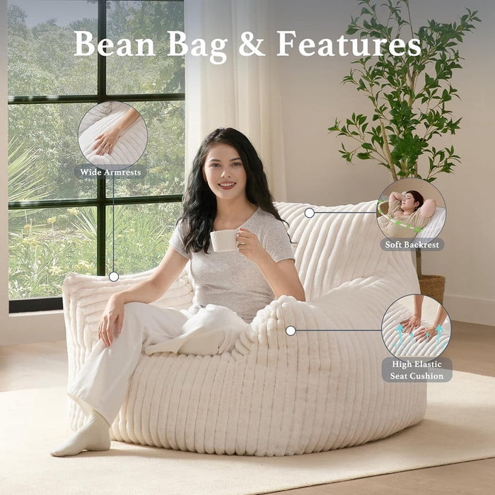 Nextay Bean Bag Chair with Armrests, Single Lounger, 400lbs Capacity, Beige