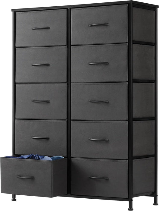 Taoset 10-Drawer Fabric Dresser with Wood Top - Compact Storage Cabinet for Bedroom and Living Room, Grey