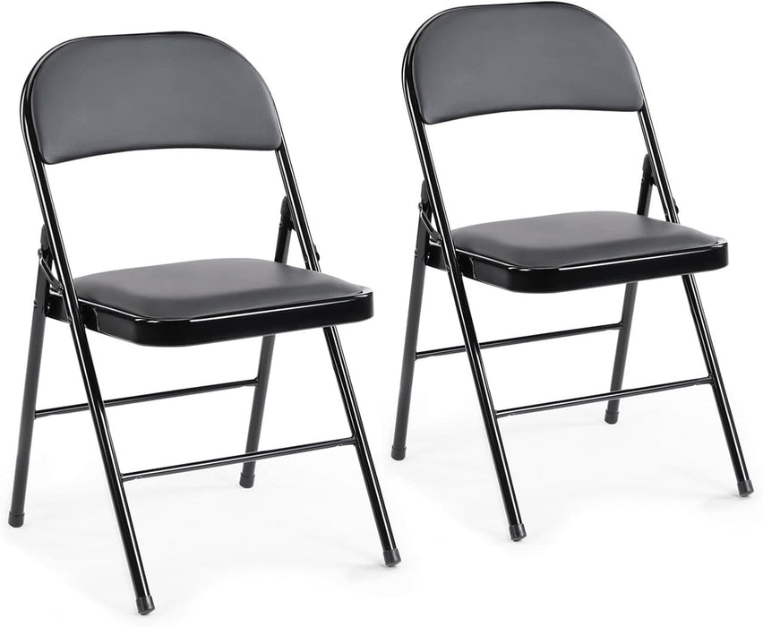 Simenmax 2 Pcs Folding Chair, Leather Padded Folding Chairs, Portable Dining Chairs for Home, Office, Party, Camping, Black