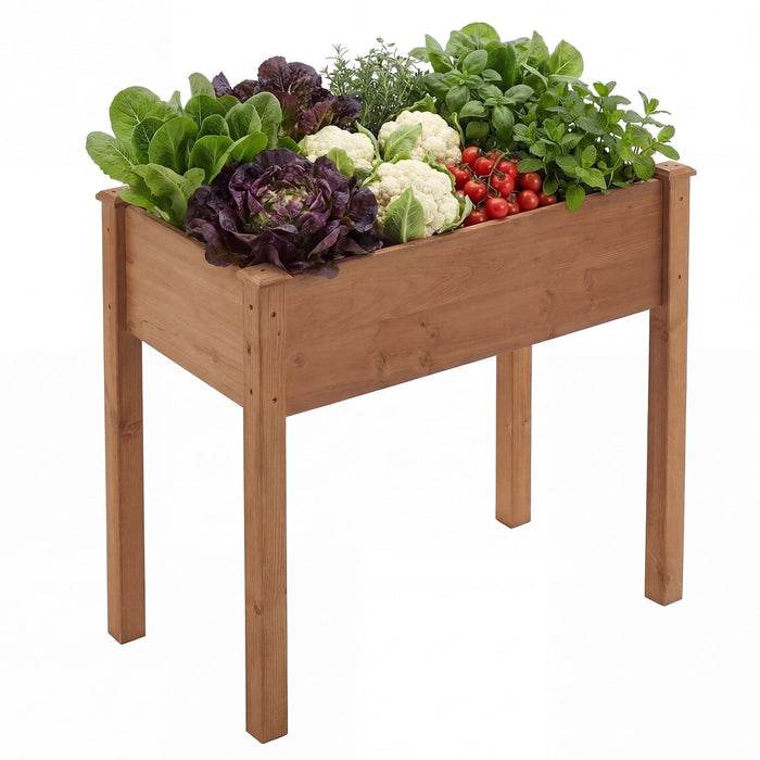 Taoset Wooden Raised Beds for Garden, Elevated Planter Box for Vegetable/Flower/Herb, Raised Growing Bed with Drainage Holes for Patio, Backyard, Garden, Brown, 34"x18"