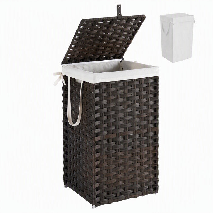 Taoset 65L Laundry Hamper with Lid, Wicker-Style Clothes Basket with Side Handles for Bedroom, Bathroom and Laundry Room, Dark Brown