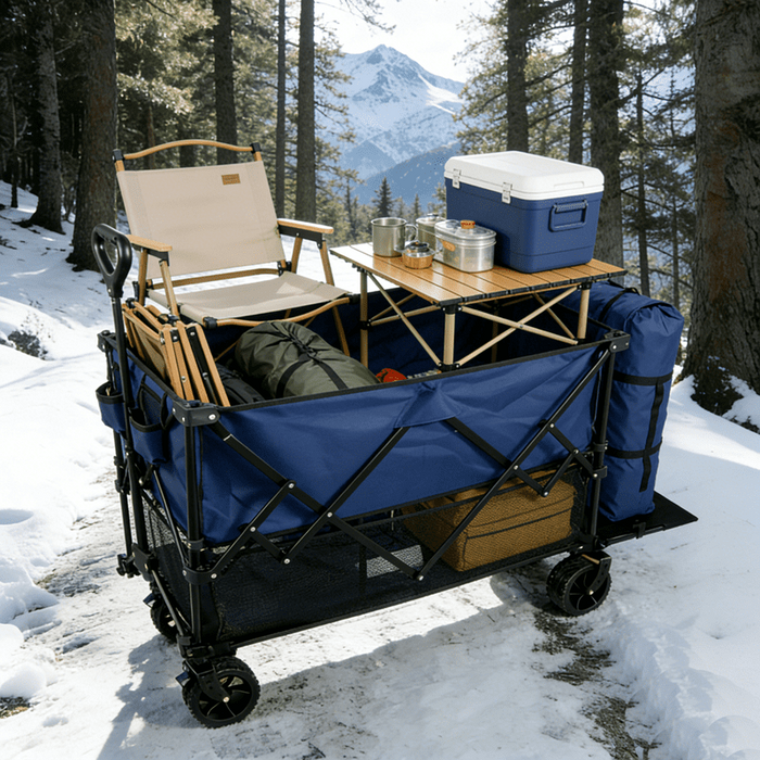 Blorly Double Decker Folding Wagon, 440lbs Heavy Duty 2 Tier Utility Cart with 320L Capacity, Collapsible Wagon with All-Terrain Wheels & Brakes for Camping, Beach, Fishing, Grocery, Blue