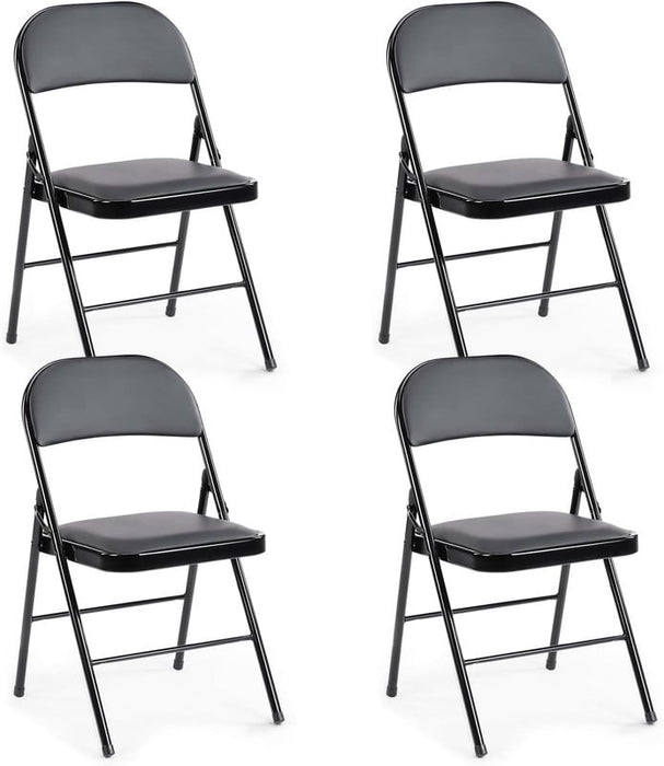 Simenmax 4 Pcs Folding Chair, Leather Padded Folding Chairs, Portable Dining Chairs for Home, Office, Party, Camping, Black