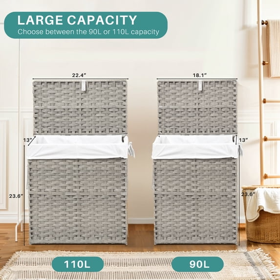 Parcus&nbsp; Foldable Laundry Hamper with Lid and Removable Liner, Wicker Basket for Bedroom &amp; Bathroom