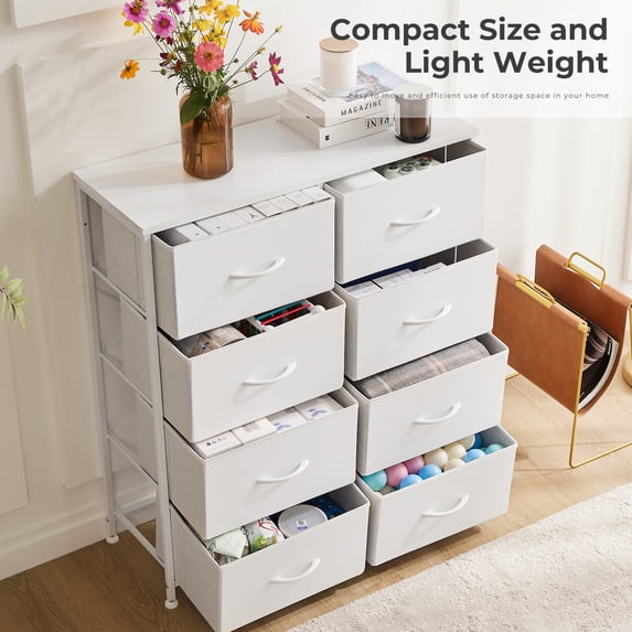 Aidoly Dresser for Bedroom, 8 Storage Drawers, Anti-Tip Fabric Closet Chests Organizer Tower Furniture with Wooden Top Metal Frame for Clothes, Living Room, Hallway, Entryway