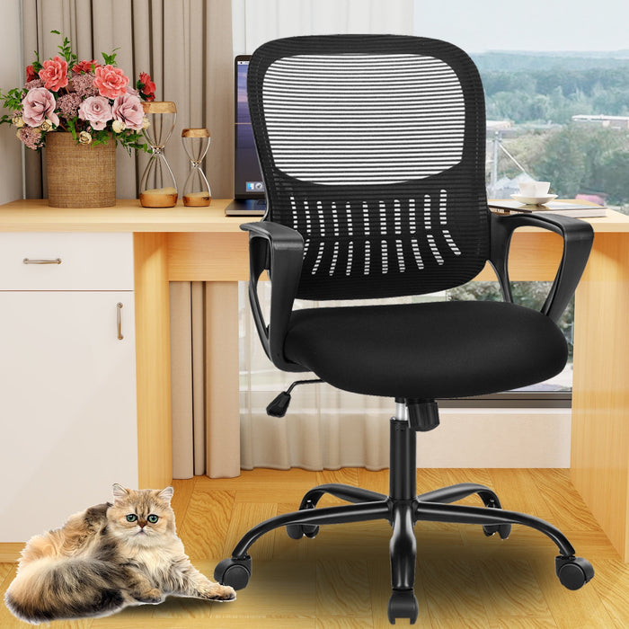 TINKLE WELL Ergonomic Office Chair, Comfortable Home Office Chair with Lumbar Support Computer Chair with Adjustable Height, Black Reclining Desk Chair