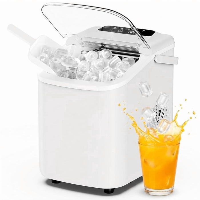 Simenmax Ice Maker Countertop – 26lbs Desktop ice maker with Handle for Home, Kitchen, Office, Outdoors, RV, Camping, White