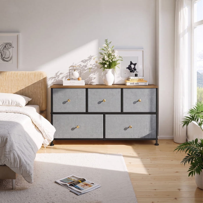 Betcozy 5-Drawer Storage Dresser, Classic Bedroom Dresser for Clothes & Nursery Organization, Stable Metal Frame, Wooden Top, Blue