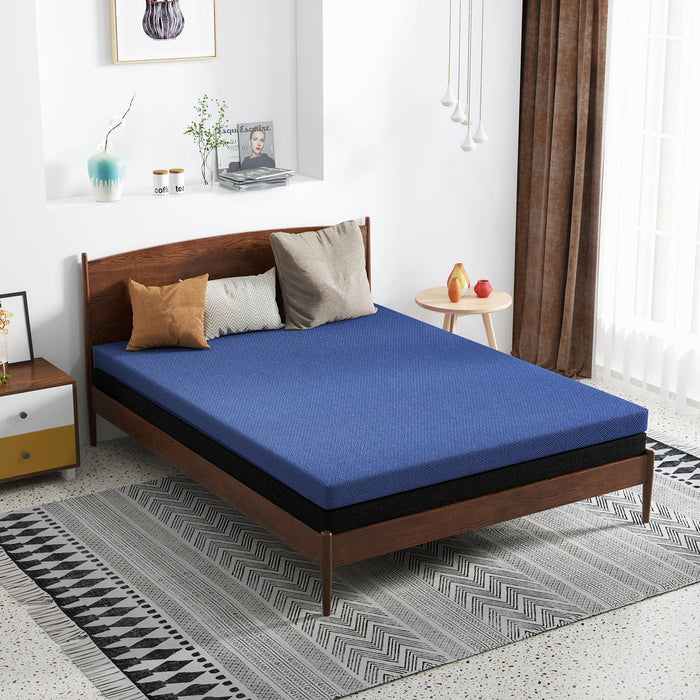 2 in 1 Queen Mattress, 6 Inch Gel Memory Foam Mattress with Cover, Pressure Relief and Pain Ease, Medium Firmness,Blue Mattress topper in a box, Made in USA