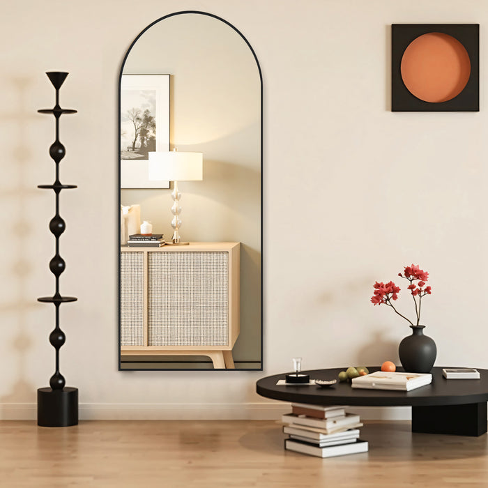 Simenmax 64"x21" Arched Full Length Mirror Full Body Floor Mirror with Stand for Bedroom Cloakroom, Black