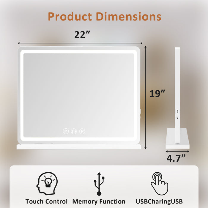 Beddle  LED Vanity Mirror with Lights - Dimmable, 3 Color Modes, Touch Control
