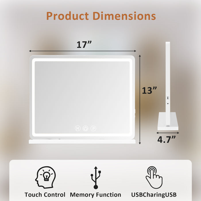 TINKLE WELL LED Vanity Mirror, Dimmable Desktop Makeup Mirror with 3 Light Colors, Touch Sensor