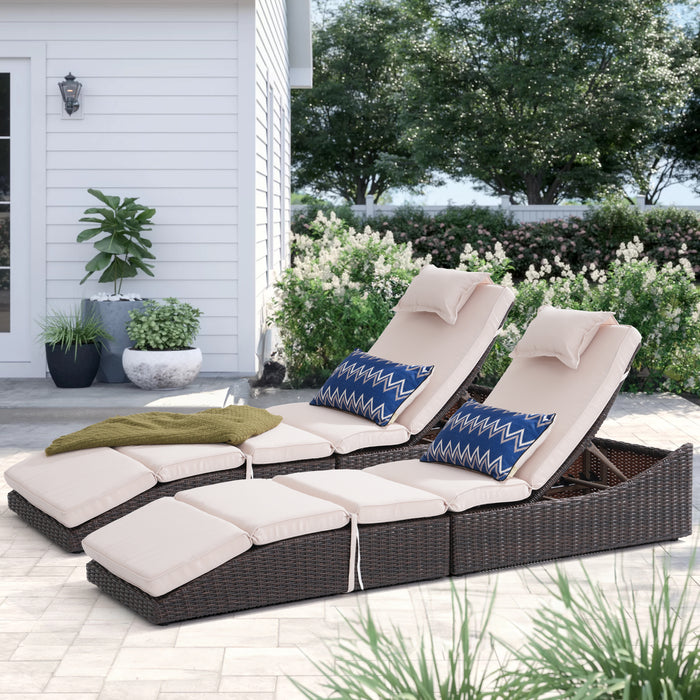 Pre-Assembled Outdoor PE Wicker Chaise Lounge, Waterprrof Patio Folding Lounge Chairs, Outside Poolside Lounger, Rattan Recliners with Adjustable Backrest for Garden, Poolside, Balcony - 1 Pack