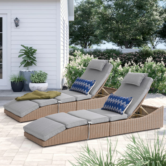 Pre-Assembled Outdoor PE Wicker Chaise Lounge, Waterprrof Patio Folding Lounge Chairs, Outside Poolside Lounger, Rattan Recliners with Adjustable Backrest for Garden, Poolside, Balcony - 2 Pack
