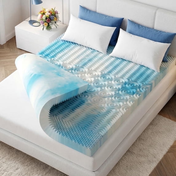 Beddle 2/3/4 Inch Memory Foam Mattress Topper, 5-Zone Support, Cooling Gel