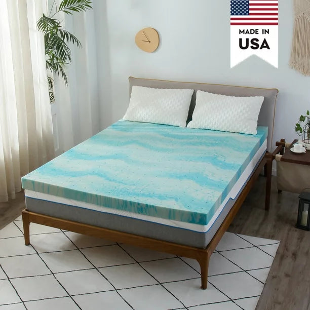 2 Inch Full Cooling Gel Infused Shell Mattress Topper, Memory Foam Mattress Topper/ Pad/ Cushion, Box/ Crate packed, Soft , Blue,Made in USA