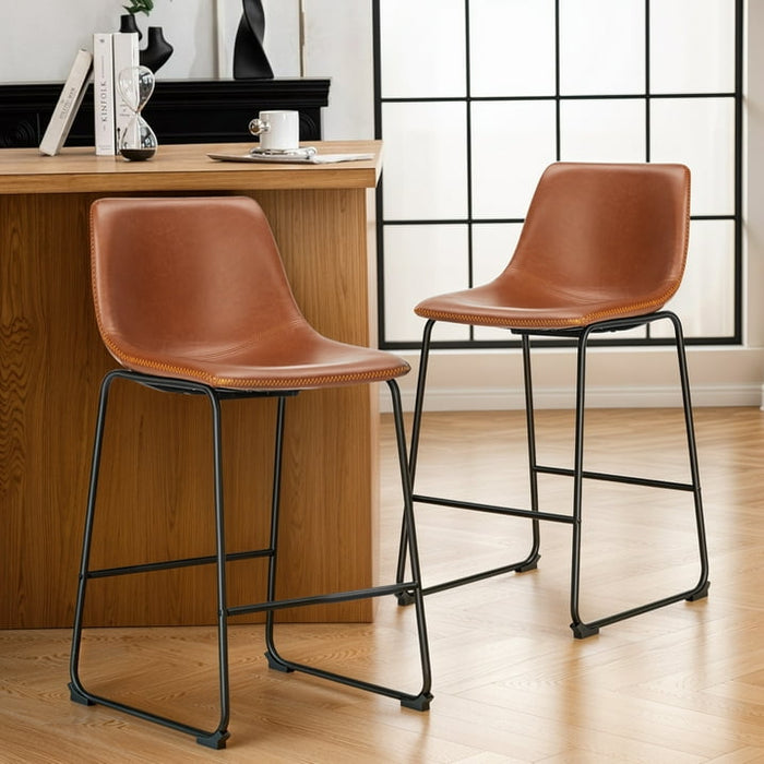 Blorly Indoor Counter Bar Stools, Modern Metal Faux Leather Barstools,  26 inch
