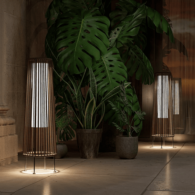 2-Pack Outdoor Floor Solar Light, All-Weather Wicker Patio Lamp, Outdoor/Indoors Lamp