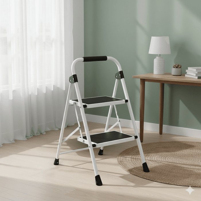 Betcozy 2 Step Ladder, Foldable Lightweight Step Stool, Anti-Slip Pedal, Rubber Handle, Automatic lock, Ladder for Home Kitchen, Living room, Office,Gray