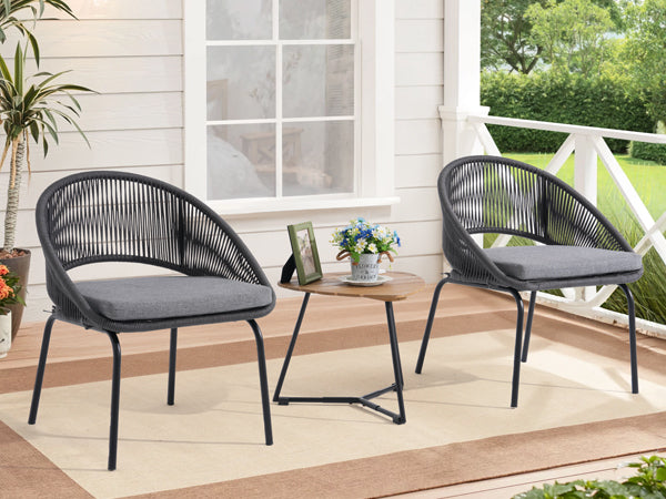Bigleap 3 Piece Outdoor Bistro Set, Woven Rope Conversation Patio Set, All Weather Patio Furniture Chairs with Cushions and Coffee Table for Porch, Balcony, Garden, Backyard