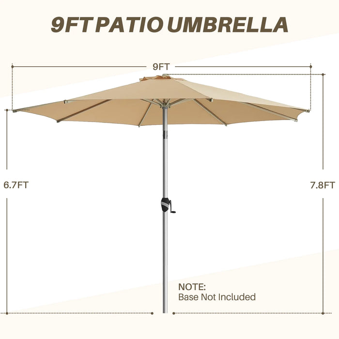 Patio Umbrella, 9 FT Outdoor Umbrellas Waterproof for Pool Table Deck Porch Yard Garden, Market Umbrella with 8 Sturdy Ribs, Push Button Tilt and Crank