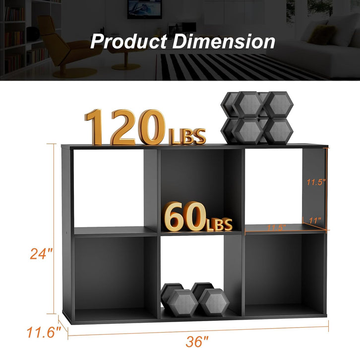 Sybels Cube Storage Shelf, 6-Cube Bookshelf with Removable Dividers，a Versatile Organizer , suitable for living rooms, home offices, and bedrooms, Black