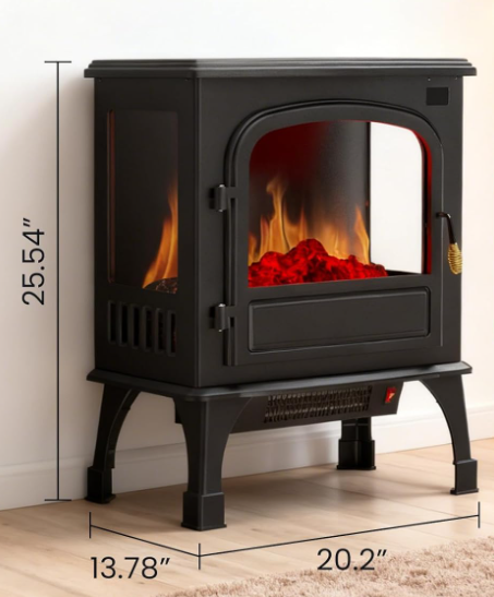 Sybels Compact 26" Corner Electric Fireplace, 1500W/750W Heater with Adjustable 3D Flame - Space-Saving Freestanding Design for Bedroom, Office, Living Room, Black