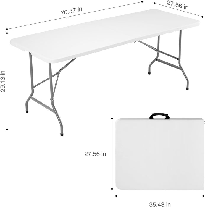 Sybels 6ft Plastic Folding Table, Heavy Duty Portable Desk with Carrying Handle for Camping Picnic Party, Indoor & Outdoor Use